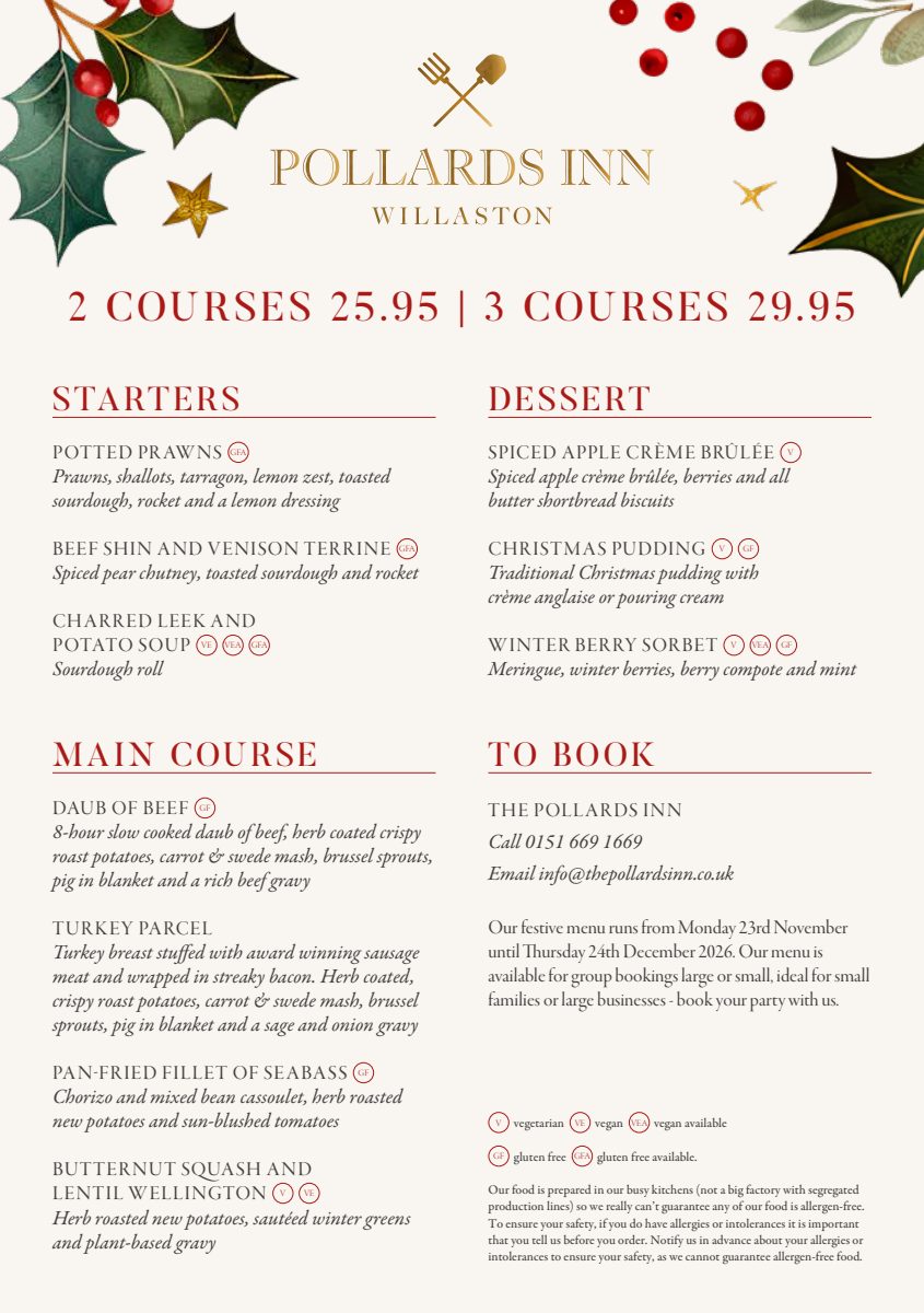 Pollards Inn festive menu